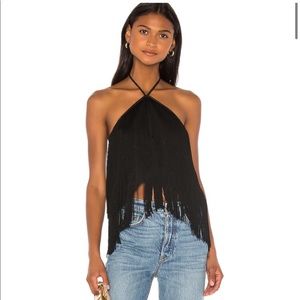 NWT LPA Black Fringe Halter Top